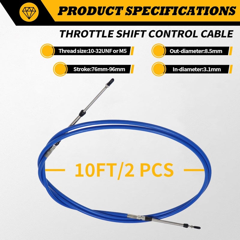 Jecoupoon Store 3300/33C Marine Throttle Shift Remote Control Box Cable for Outboard Engine Boat Motor Steering System 8FT 13FT 15FT 20FT 30FT (10FT,2PCS) - Image 3